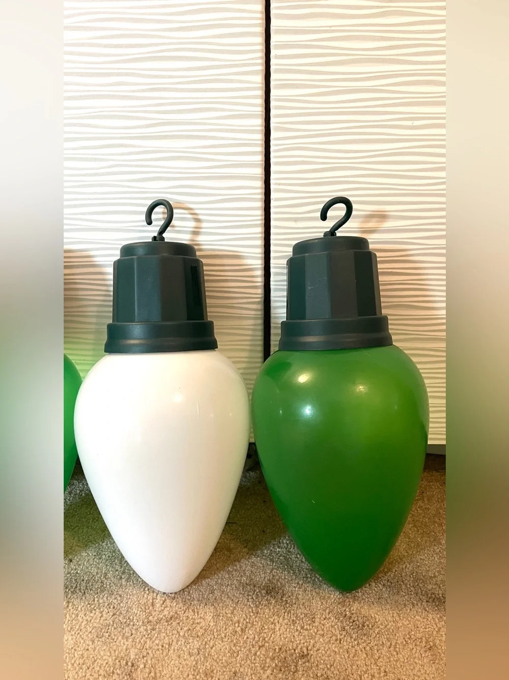 4 Large 13” Blow Mold Light Bulbs LED Jumbo Christmas Ornament White Green